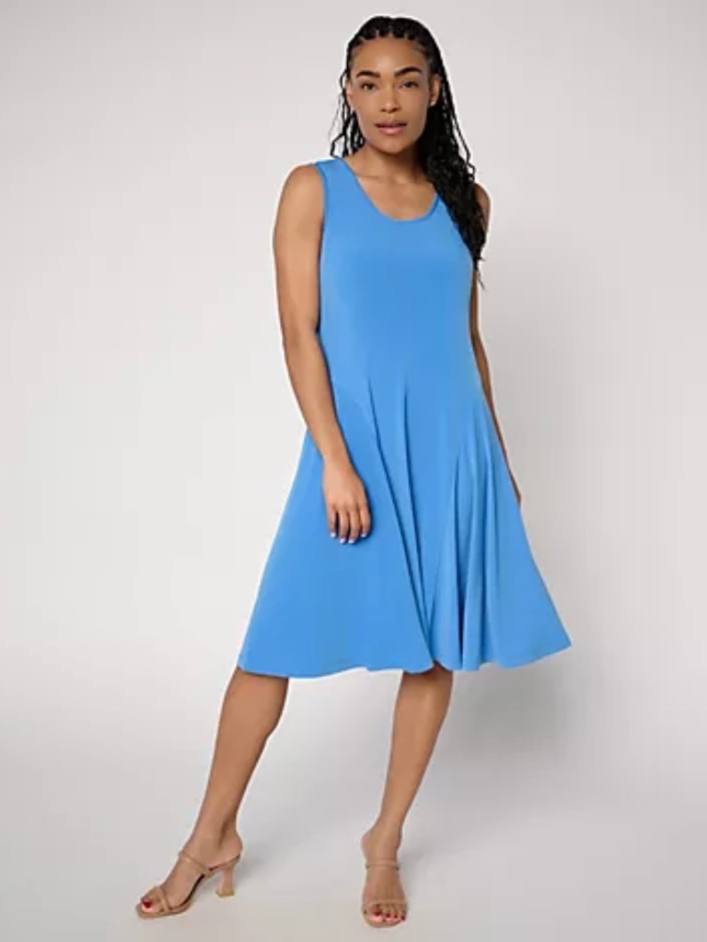 Susan Graver Regular Liquid Knit Sleeveless Dress, Blue Sz XS a728334